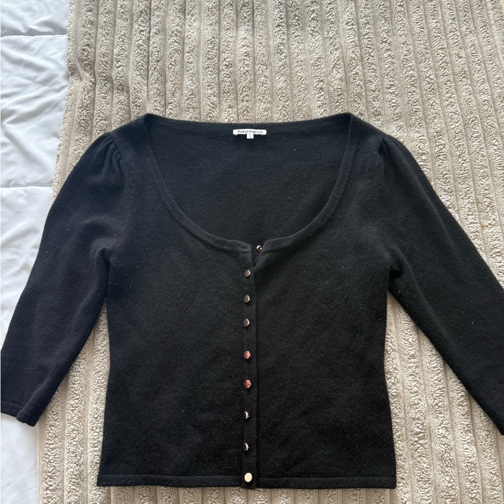 Reformation Black Button-Front CASHMERE - Picture 2 of 2